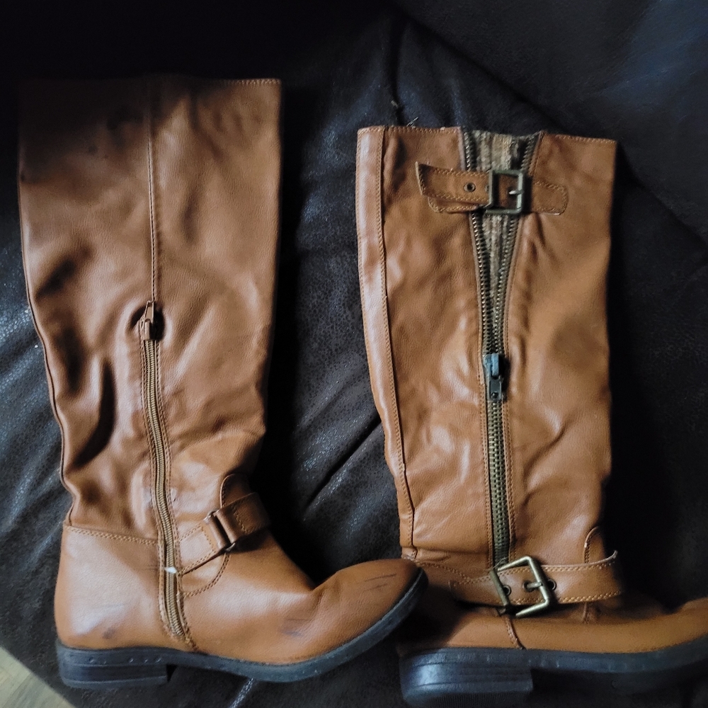 Boots justfab, 7.5 brown leather calf boots